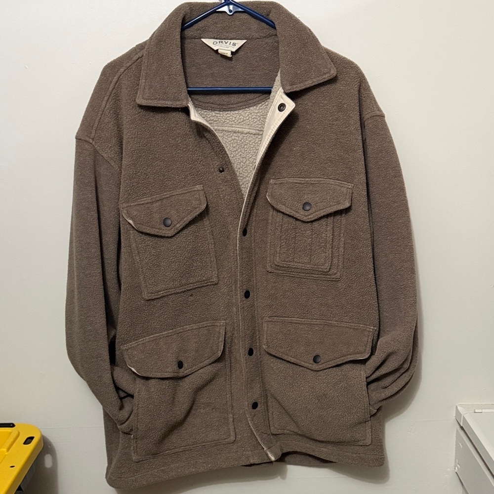 Orvis Taupe Fleece military Jacket with Pockets